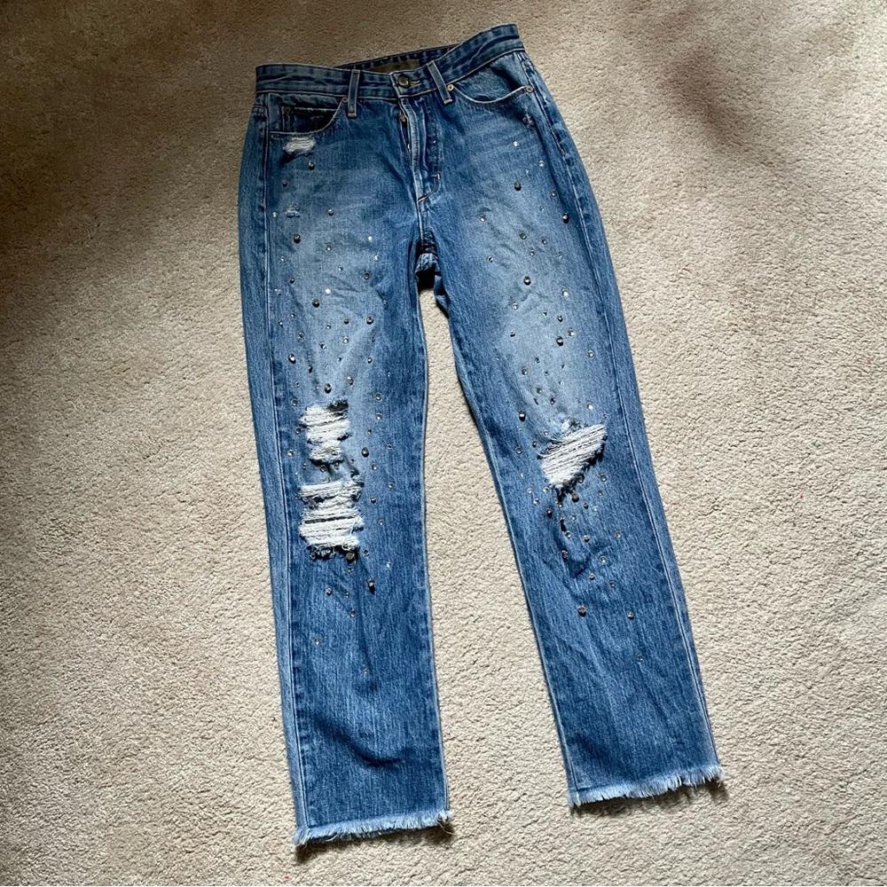 Joe's Jeans Distressed Straight Leg Denim with Rhinestones, size 26W